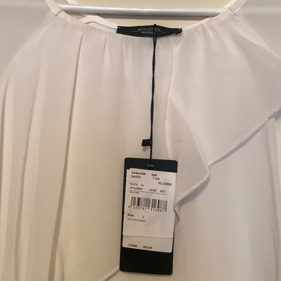 Weekend Max Mara size 12 ivory distressed fabric short cuffed sleeves - Picture 2 of 5